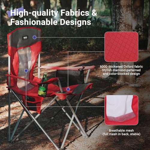 Camping Folding Chair Outdoor Lawn Portable Lightweight Camp Folding Chairs for Adult Outside with Cup Holder, Cooler Pouch & Side Pocket for Camping, Beach, Fishing, Sports or Tailgating Events, Red - color: Red