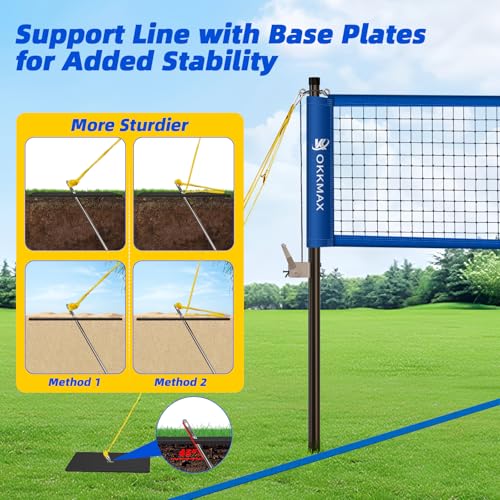 Professional Outdoor Volleyball Net Set with Adjustable Poles & Anti-Sag Design, Portable Volleyball Net Includes Beach Fixed Plate, Scoreboard, Boundary Line and Carry Bag for Backyard Beach Grass - color: Blue
