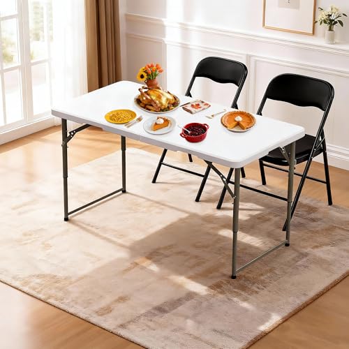 Elevon Folding Table Set with 2 Black Folding Chairs,4 Feet Heavy Duty Fold-in-Half Utility Table Sets for Picnic, Event, Training, Outdoor Activities, at Home and Commercial Use - size: 4 feet, style: With 2 Black Chair