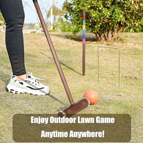 SpexDarxs 35’’ Six Player Croquet Game, Croquette Set with Premium Wooden Mallets/Colored Balls/Wickets/Stakes/Carrying Bag, Classic Outdoor Backyard Lawn Games for Teens Adults Family - color: Light Antique Color