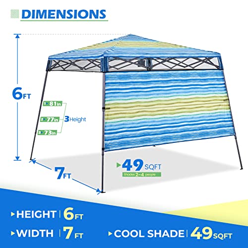 7’x7’ Instant Canopy Tent Pop up Canopy with One Sidewall Compact and Lightweight Beach Canopy with Backpack