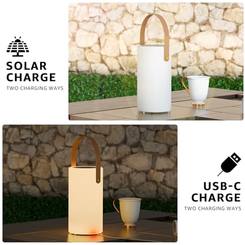 Portable Solar Table Lamp 2 in 1 Charging Outdoor Lantern with Remote RGB Cordless Lights, Water-Resistant IP44 for Patio Terrace Camping Garden Balcony - color: Gold