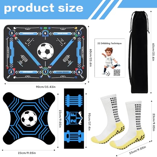 2F22E Soccer Training Mat for Kids & Youth, Non-Slip Silent Footwork Training Equipment with Soccer Bounce Trainer & Socks, Ball Mastery Skills Mat with Instructional Video for Indoor Practice - color: Blue