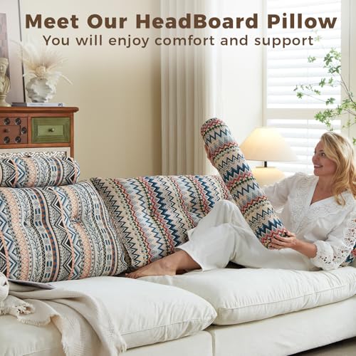 Triangular headboard reading pillow, comfortable sponge wedge queen pillow, disassembleable cotton and linen long strip pillow, sofa backrest pillow - color: Amber Elegance, size: Twin XL