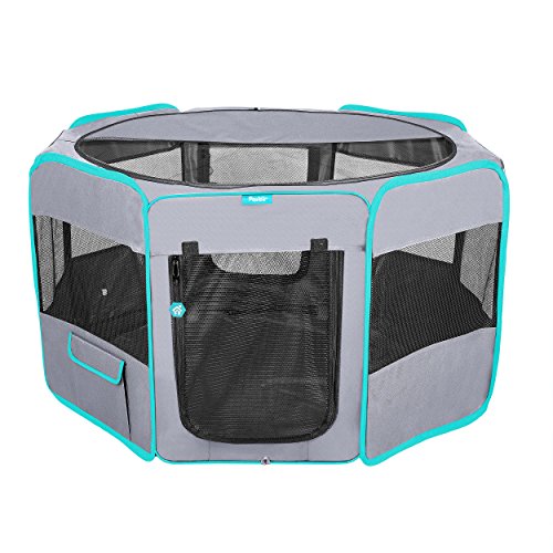 Deluxe Premium Pet Dog Playpen Portable Soft Dog Exercise Pen Kennel with Carry Bag for Dogs, Cats, Kittens, and All Pets (Large, Grey) - color: Grey, size: Large