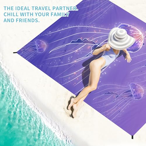 Beach Blanket 78''×110'' Suits 1-7 Adults Waterproof Sandproof Oversized Lightweight Blanket Packable Large Picnic Mat for Beach Travel Camping Picnic Hiking - color: Jellyfish, size: 78''x110''