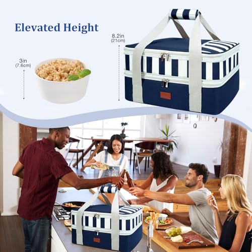 Expandable Casserole Carrier Bag - Double Decker Food Bag, Insulated Casserole Carrier for Hot or Cold Food, Lasagna Holder Tote for Picnics,Beaches,Traveling or Gifts - color: Blue Expandable