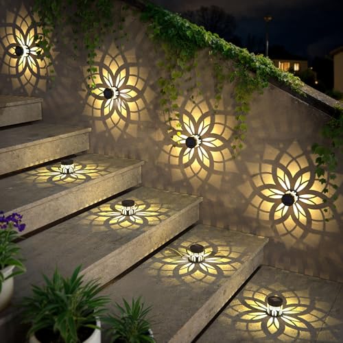4 Pack Solar Fence Lights Metal Solar Powered Outdoor Wall Deck Step Lights Mandala Theme Waterproof Fence Light for Garden Post Patio Backyard Yard Decor, Gardening Gifts for Women Mom Grandma - color: Geometric Mandala, size: 4 Pack
