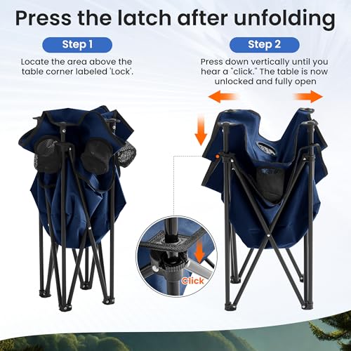 Portable Outdoor Folding Camping Table with 4 Cup Holders & Cooler Compartment, Waterproof Picnic Table for Picnic, BBQ, Beach, Hiking (Navy Blue) - color: Navy Blue