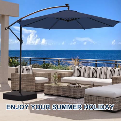 10FT Patio Umbrella with Base Included, Outdoor Offset Cantilever Umbrella, Infinite Tilt, UV Protection for Backyard, Lawn, Garden & Pool - color: Navy Blue, size: 10FT w/Base (Offset Umbrella)