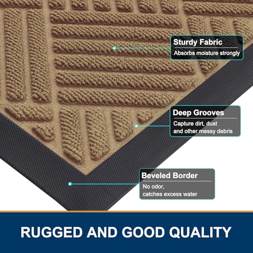 Smiry Front Door Mat Outside Entrance, Heavy Duty Outdoor Indoor Natural Rubber Doormat, Non Slip, Trap Dirt and Moisture, Easy Clean, Low Profile Patio Porch Entryway Mat, 47x23, Coffee - color: Coffee, size: 47" X 23"