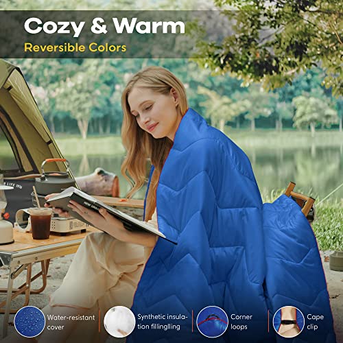 UNIKOME Waterproof Puffy Camping Blanket - Lightweight Packable Outdoor Quilt with Corner Loops, Warm Compact Blanket for Cold Weather Hiking Picnic Stadium Travel, 75"×52", Blue - color: 08 Navy