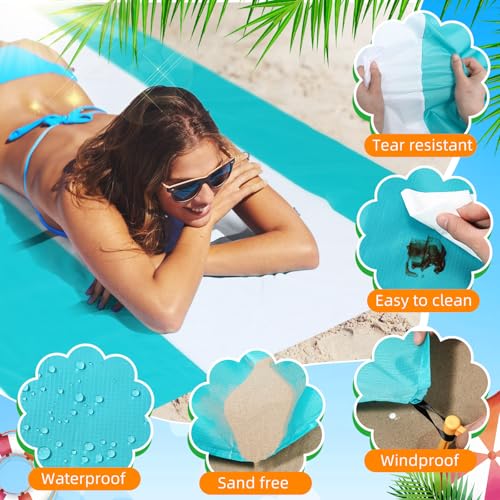 Drydiet Extra Large Beach Blanket Sandproof Waterproof 10 x 9 ft Beach Mat for 2-8 Adults Oversized Quick Drying Outdoor Picnic Blanket Lightweight Sand Free Mat for Travel Camping Hiking(White Cyan) - color: White Cyan