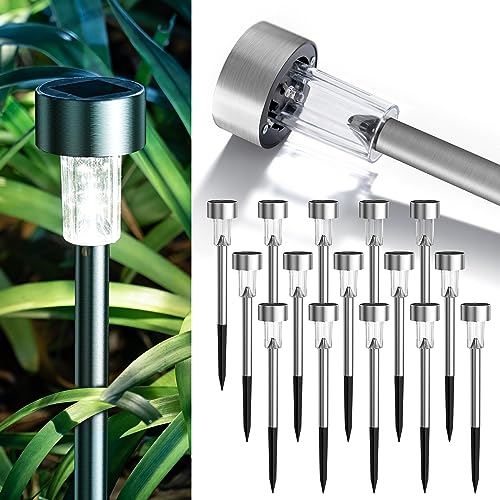 GIGALUMI 16 Pack Solar Lights Outdoor Waterproof,Stainless Steel LED Solar Garden Lights for Patio, Lawn, Yard and Landscape(Cold White) - color: Cold White, size: 16 PACK