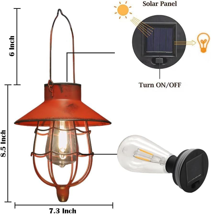 YAKii 6 Pack Solar Lantern Hanging Waterproof Outdoor Metal Solar Lamp with Warm White Light Decorate for Yard Garden Pathway Patio Porch (Red) - style: Red-6 pack