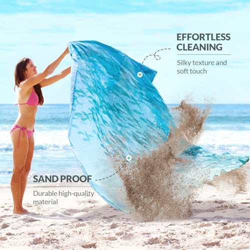 Beach Blanket, Waterproof Sandproof Beach Mat with Stakes and Inflatable Camping Pillow, 79" X 83" Quick Drying Lightweight & Durable Outdoor Picnic Mat with 4 Corner Pockets for Beach Camping - color: Sea Fish