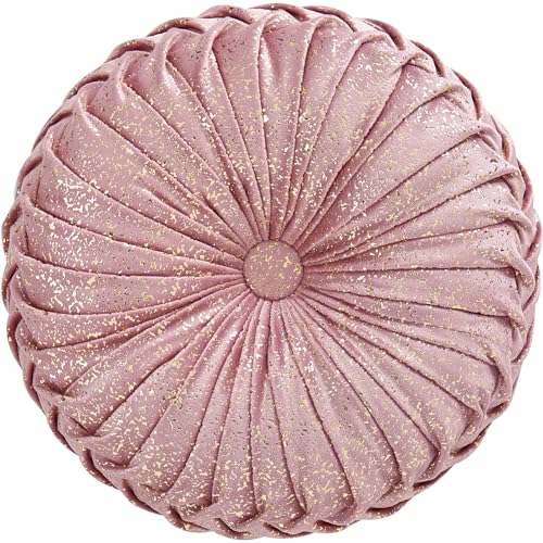 EUCIOR Round Throw Pillows,Blush Pink and Gold Throw Pillow,Soft Spandex Fabric,Pumpkin Pleated Handmade Pink Round Velvet Decorative Pillow for Sofa Bedroom Livingroom - color: Golden-pink
