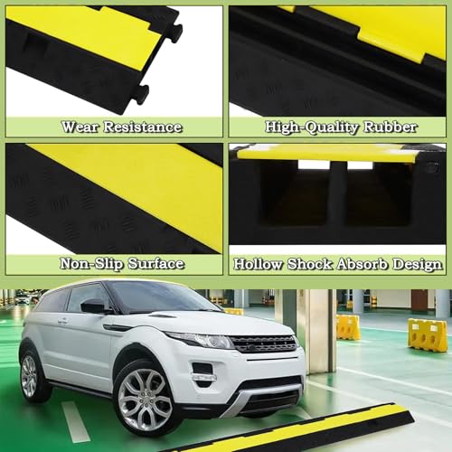 3 Pack 2 Channel Cable Protector Ramp – 11,000 lb Heavy Duty Rubber Speed Bump & Hose Protector with Non-Slip Surface, for Indoor Outdoor Driveways, Events, Worksites