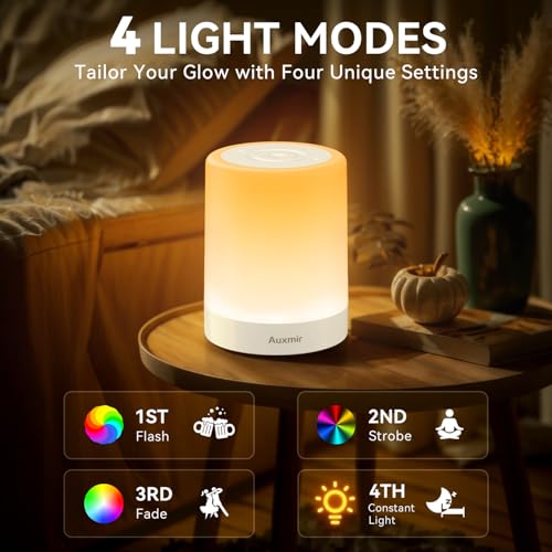 Auxmir Night Light for Kids Baby, Dimmable Touch Lamp for Nursery, 256 RGB Colors 5 Brightness, Portable Rechargeable Bedside Table Lamp for Nightstand, Kids Night Light for Bedroom Living Room, White - color: White