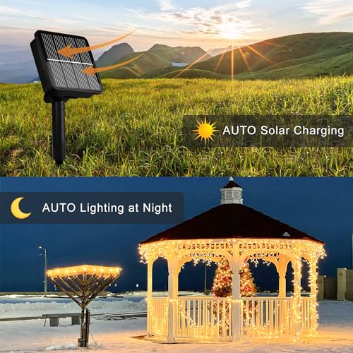2Pack-300LED Solar String Lights, 112Ft Solar String Lights Outdoor with 8 Modes ，Solar Christmas Lights Outdoor Waterproof for Yard, Fence,Balcony, Party,Christmas Tree Decorations (Warm White) - color: Warm White, size: 2pack300LED