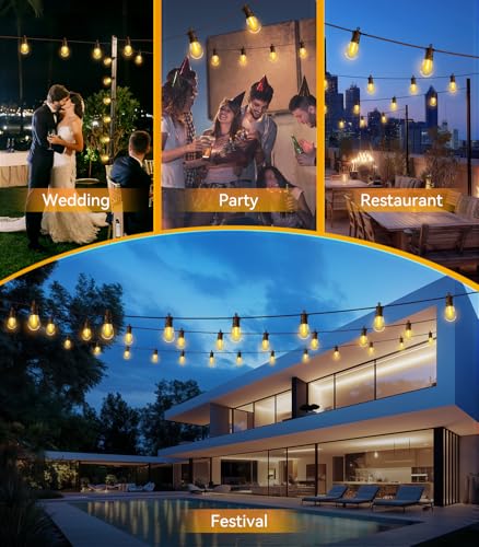 Outdoor String Lights Patio LED Light Outside - 60M IP65 Waterproof 58+2 S14 LED 200ft Porch Lighting - size: 200FT-Standard