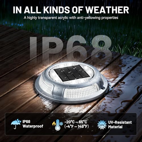 Solar Driveway Lights, 4 Pack Heavy Duty Driveway Lights Solar Powered 2 Color Mode (Cool/Warm White) IP68 Waterproof Outdoor Solar Deck Lights with Ground Stake for Pathway Garden Yard Walkway Dock - color: Cool White & Warm White, size: 4 Pack