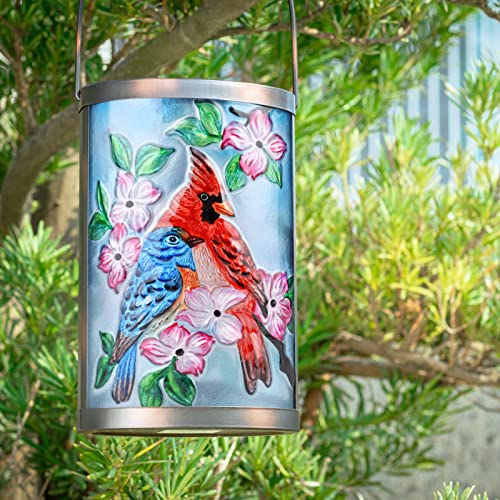 Hanging Solar Lantern Outdoor Bluebird Waterproof LED Cardinal Light Decorative Tabletop Lamp for Patio Garden Yard Decor - style: Cardinal-Bluebird