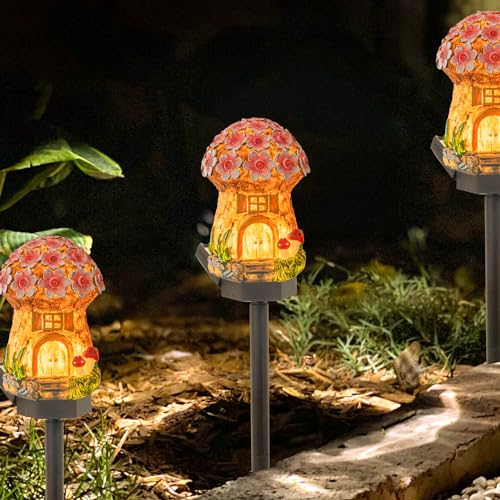 Dazzle Bright Solar Mushroom Lights Fairy Garden Lights for Home Decor Outdoor Decorative Stakes Mushroom House Solar Powered LED Landscape Lighting for Lawn, Walkway, Patio, Yard - color: Mushroom
