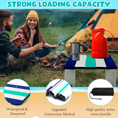 CroBlissful Beach Table Folding Camping Portable Table Striped White Aluminum Side with Carry Bag for Camping Picnics and Outdoor Activities(16x11x5 in,Cyan Green) - color: Cyan Green, size: 16x11x5 in
