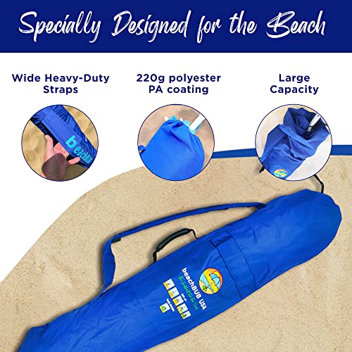 BEACHBUB Beach Umbrella Bag - Waterproof & Foldable Beach Bag for Umbrellas with Wide Padded Shoulder Strap & Molded Carry Handle - color: Deep Ocean Blue