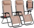 SereneLife Zero Gravity Chairs Set of 2 - Adjustable Steel Mesh Lawn Chairs - Outdoor Lounge Chairs with Detachable Cup Holder Tray - Foldable Outdoor Chair with Removable Pillows - Cream
