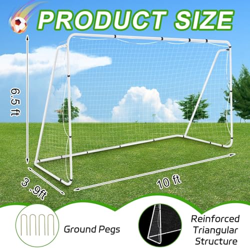 Liliful 12 x 6/10 x 6.5 ft Soccer Goal for Backyard Portable Soccer Net and Steel Weatherproof Frame Folding Goals with 6 Ground Stakes for Adults Youth Outdoor Training Competition - size: 10 x 6.5 ft