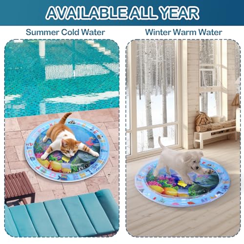 ZALALOVA Water Sensory Playmat for Cats, Thickened Upgraded Cat Dog Toys Bored Pet Animals Kicker Toys Self Play Mat, Interactive Pet Water Sensory Mat Pad Cooling Mat Indoor Outdoor Exercise - style: Circle