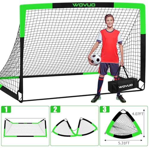 Kids Soccer Goals for Backyard Set of 2, 6x4 ft Portable Toddler Soccer Goal Training Equipment with Soccer Target, Ball, Cones, Soccer Net for Kids Age 3-5 6-8 8-12 10-12-14 Outdoor Sports Games Gift - color: Black Green