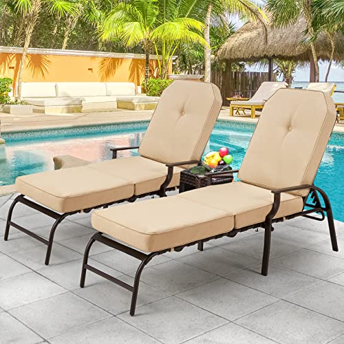 U-MAX Adjustable Outdoor Chaise Lounge Chair Patio Lounge Chair Recliner Furniture with Armrest and Cushion for Deck, Poolside, Backyard (Beige, 2PCS) - color: Beige, size: 2 PCS