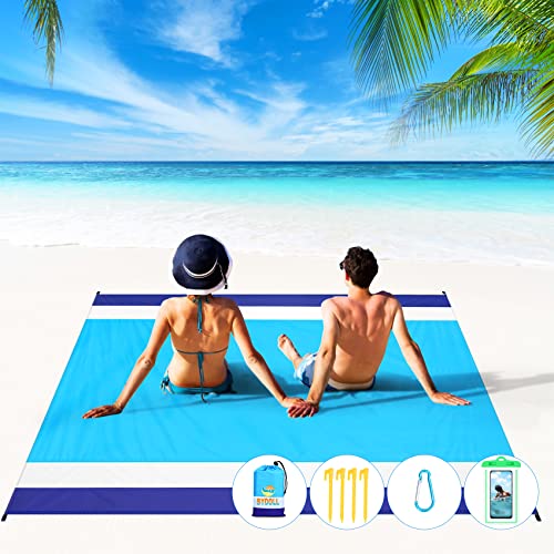 BYDOLL Beach Blanket 10'X9' Waterproof Sandproof Suits1-8 Adults Oversized Lightweight Large Blanket Picnic Mat for Beach Sand Free Travel Camping Hiking Picnic - color: Blue White, size: 10'X9'