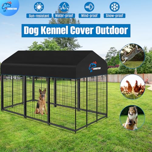 SIRUITON 8x4FT Outdoor Dog Kennel Replacement Cover,Heavy Duty 600D Oxford Fabric with Sun/Rain Dog Play Pen Top Covers Sun Shade Specialized,Snowproof,Sun( Cover Only) - color: Black, size: 8.3x4.1FT