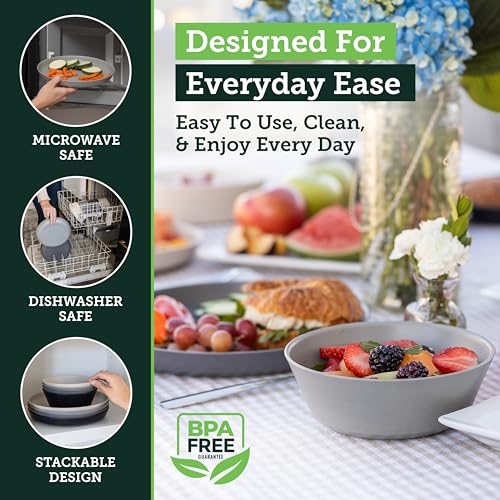 Grow Forward Premium Wheat Straw Plates and Bowls Sets - 8-Piece Wheat Straw Dinnerware Sets - Unbreakable & Reusable Microwave Safe Plastic Dinner Plates for Outdoors, RV, Camping Dishes - Moonlight - color: Moonlight