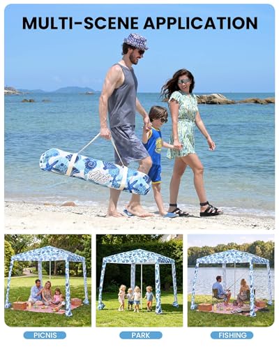 Qipi Beach Cabanas for Sand, Beach Canopy with Sandbags & Side Wall for Family, Easy Set Up Sun Shelter, UPF 50+ UV Protection with Roof Vent - color: 8' x 8' Sea Life Dual-Fold