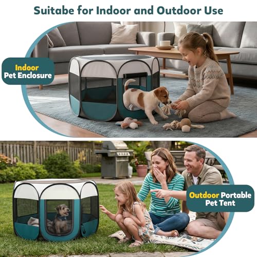 Portable Cat Playpen for Indoor Enclosed: Foldable Pet Playpen for Cat Small Dog Indoor Outdoor with Zipper Top Cover - Pop Up Puppy Kitten Tent Crates Cage Kennel with Carrying Case (Blue/White) - style: S [28.7" × 28.7" × 16.9"]