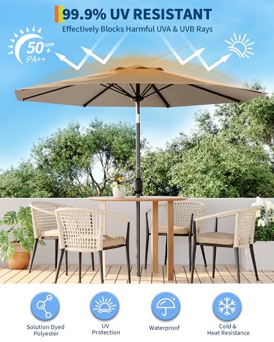 GarveeLife Outdoor Patio Umbrella, Table Market Umbrella with Push Button Tilt and Crank, 8 Sturdy Ribs UV Protection Waterproof for Garden, Deck, Backyard, Pool - color: Brown, size: 10FT