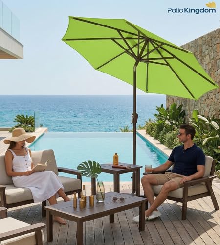 PatioKingdom 10FT Patio Umbrella with Push Button Tilt and Crank, Outdoor Market Umbrella with 8 Fiberglass Ribs, UV Protection Table Umbrella for Pool,Backyard,Garden,Deck - color: Apple Green, size: 10FT