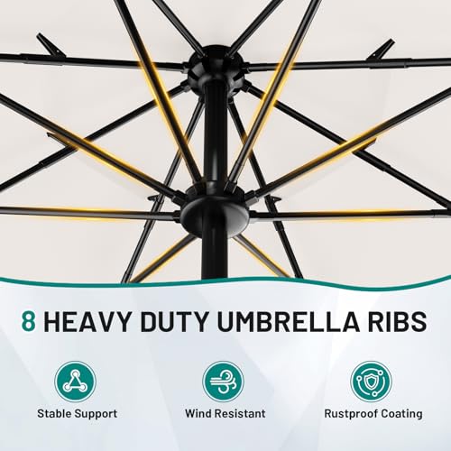 AreShark 9ft 3-Tier Patio Umbrellas, Outdoor Umbrella with 8 Sturdy Ribs UV Protection Windproof, Market Table Umbrella w/Push Button Tilt & Crank for Pool, Porch, Deck, Garden(Cream White) - color: Cream White