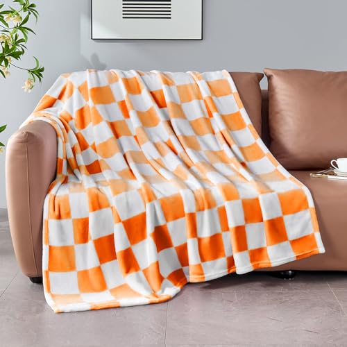 Edenleaf Orange Checkered Blanket, Soft Cozy Fleece Checkered Throw Blankets for Bed Sofa Couch Camping, Ultra Fluffy Throws for All Seasons, 50x60 Inch, Orange - color: 02 Orange (Big Checkered), size: Throw-50"x60"