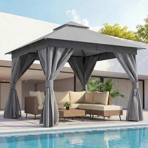 LAUSAINT HOME Gazebo 10x10ft, Heavy Duty Patio Gazebo with Expansion Bolts, Party Canopy Tent with Double Roofs, Mosquito Nettings and Privacy Screens for Backyard, Garden, Lawn, Grey - color: Gray, size: 10'x10'