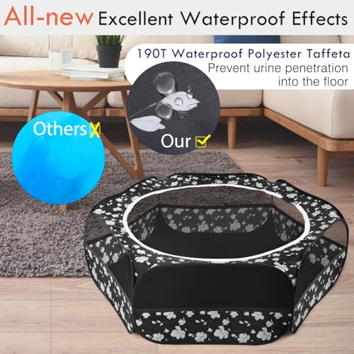Pawaboo Small Animals Playpen, Waterproof Small Pet Cage Tent with Zippered Cover, Portable Outdoor Yard Fence with 3 Metal Rod for Chick/Kitten/Puppy/Guinea Pig/Rabbits/Hamster/Chinchillas, Magnolia - color: T-Magnolia