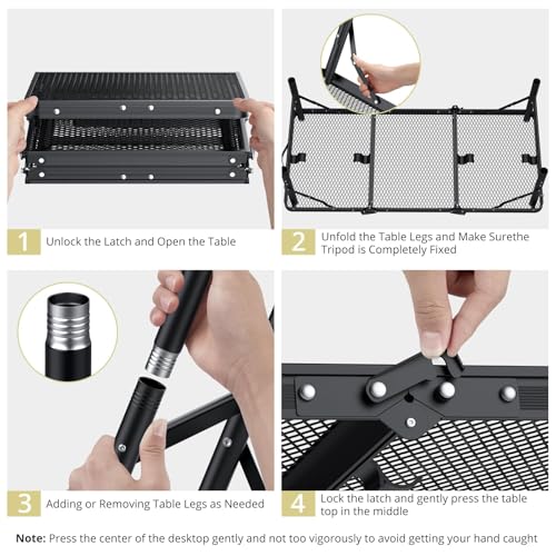 Anbte 3ft Tri-fold Grill Table, 2 Adjustable Heights Max 29.5" Sturdy Metal Grill Table with Storage Bag, Heat-Resistant Tabletop, Portable Handle for Cooking BBQ Outdoor Travel, 35" x 16", Black - size: 35.4“L x 16"W x 29.5H"