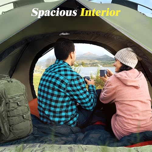 Camping Tent 2/3/4 Person Instant Pop Up Tents for Camping - 40s Automatic Easy Setup Tent with Rainfly, Double-Layer Waterproof & Windproof Instant Tents with Welcome Mat for Camping & Hiking - size: Green 2 Person