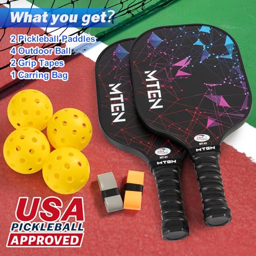 Pickleball Paddles Set of 2 or 4, or Single Paddle – USAPA Approved Fiberglass Surface Pickleball Rackets Set for Men & Women - color: Black*2
