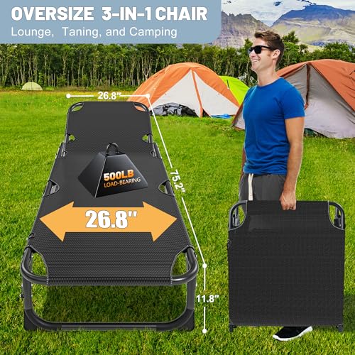 Slsy Sleeping Cots for Adults, 5-Position Folding Chaise Lounge Chairs Outdoor, Portable Folding Bed Cot Lounge Chair for Beach Lawn Camping Pool Sun Tanning - color: London Fog